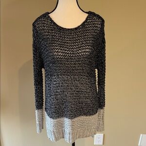 Reitmans Sweater Black Cream Knit Crochet Holes Women’s Size M
